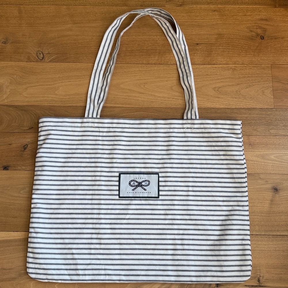 ANYA HINDMARCH Canvas Black And White Striped Large Reusable Tote Bag